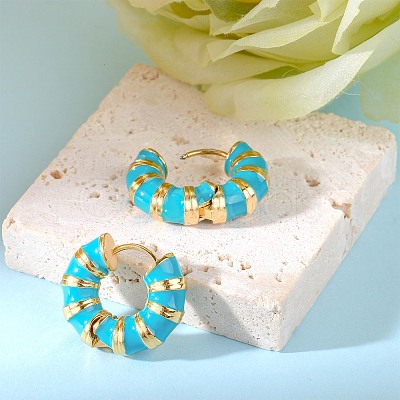 Enamel Striped Thick Hoop Earrings JE1110B-1