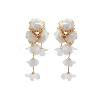 Alloy Cloth Flower Tassel Stud Earrings FS-WG1853D-02-1