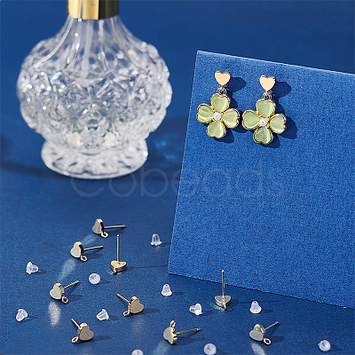8 Pairs Brass Heart Stud Earring Findings KK-BC0011-79-1