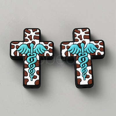Halloween Cross Silicone Beads SIL-WH0025-01B-1
