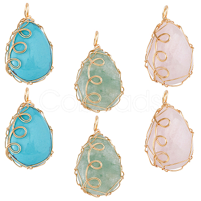 6Pcs 3 Styles Mixed Gemstone Copper Wire Wrapped Pendants FIND-FH0007-92-1