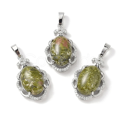 Natural Unakite Oval Pendants G-NH0025-15P-13-1