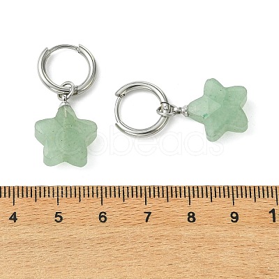 Brass & Natural Green/Blue Aventurine & Quartz Crystal & Rose Quartz & Obsidian Hoop Dangle Earrings EJEW-JE07237-1