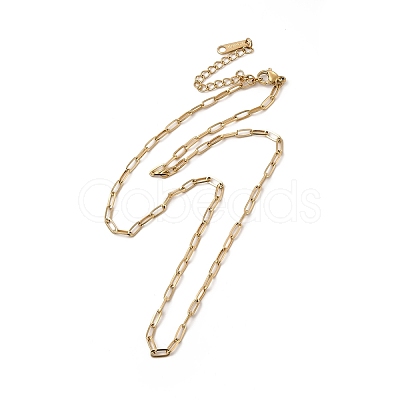 Ion Plating(IP) 304 Stainless Steel Paperclip Chain Necklace for Women X-NJEW-G097-14G-1