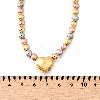 Three-color Brass Heart & Round Beaded Necklaces for Women NJEW-D314-10PG-1