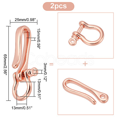 PandaHall Elite 2Pcs Brass Shackle Clasps with Brass S Hook Clasps KK-PH0005-86-1