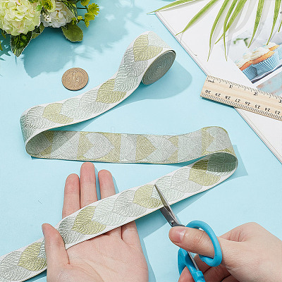 Polyester Jacquard Leaf Ribbon for Garment Accessories OCOR-WH0097-23A-1