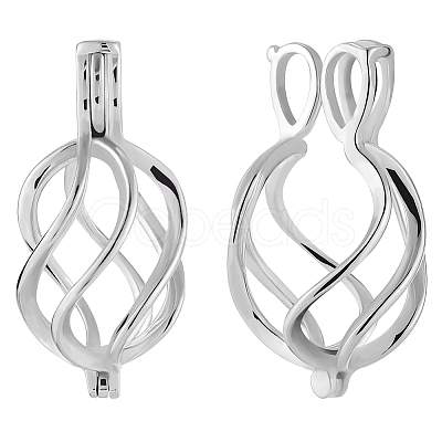 1Pc Rhodium Plated 925 Sterling Silver Cage Pendants STER-BBC0007-18A-1