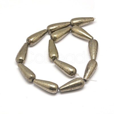 Teardrop Natural Pyrite Beads Strands G-I126-16-30x12mm-1