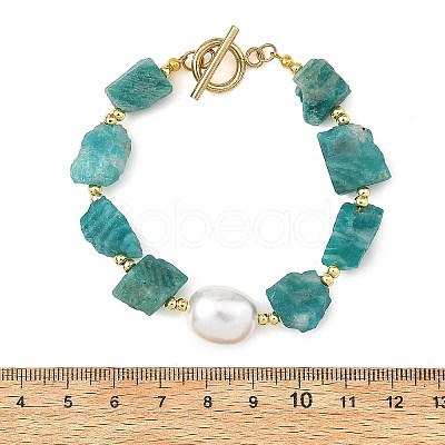 Raw Natural Amazonite and Oval Shell Pearl Beaded Bracelets BJEW-JB14389-1