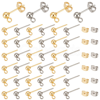 100Pcs 2 Color 304 Stainless Steel Ball Stud Earring Post STAS-PH0005-21-1