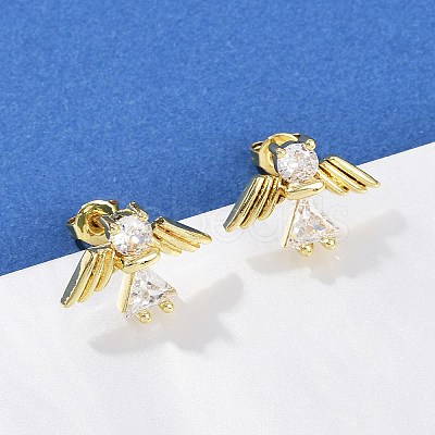 Brass Micro Pave Clear Cubic Zirconia Angel Stud Earrings EJEW-L101-03G-1