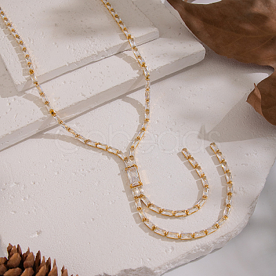 Stainless Steel Pave Shiny Clear Cubic Zirconia Tennis Chain Y Necklaces for Women MI6992-1
