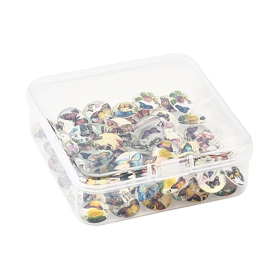 60Pcs Half Round with Butterfly Glass Cabochons GGLA-FS0001-16B-1