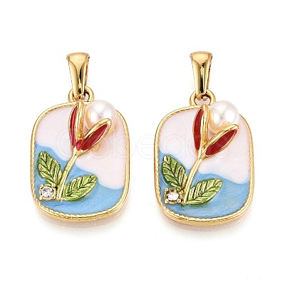 304 Stainless Steel Rhinestone & Enamel & ABS Imitation Pearl Pendants STAS-T072-85A-G-1