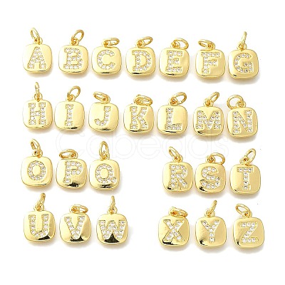 26Pcs Brass Micro Pave Cubic Zirconia Charms KK-R218-03G-1