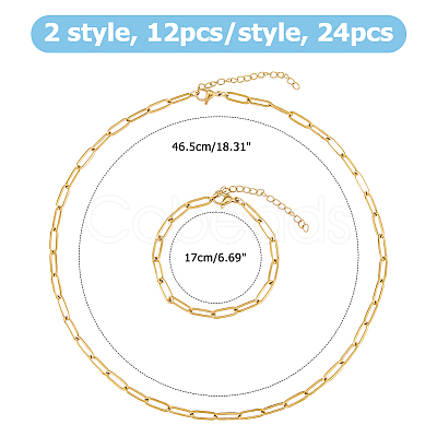 316L Surgical Stainless Steel Flat Paperclip Chains Bracelets & Necklaces Sets SJEW-HS00002-1