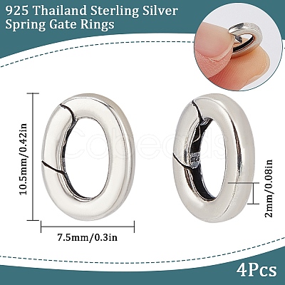 4Pcs 925 Thailand Sterling Silver Spring Gate Rings STER-SC0001-34-1