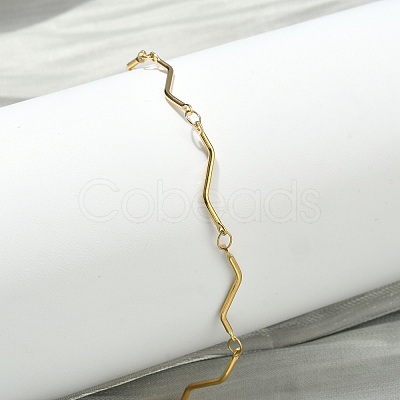 Twisted 304 Stainless Steel Bar Link Chains Bracelets for Women BJEW-D456-04G-1
