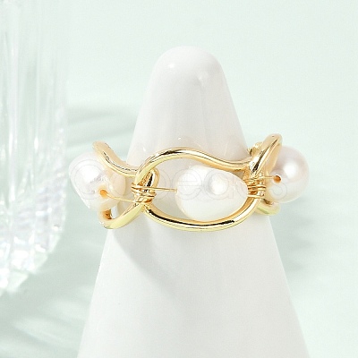 Brass Pearls Open Cuff Rings for Women KK-D301-04G-1