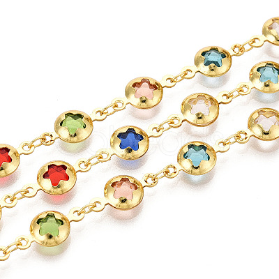 Brass Flat Round with Flower Link Chains CHC-N023-06G-1