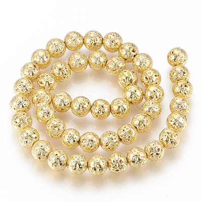 Electroplated Natural Lava Rock Beads Strands G-T061-55A-12mm-1
