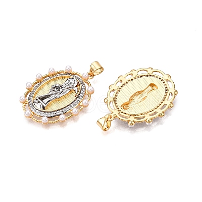 Brass Micro Pave Cubic Zirconia with ABS Imitation Pearl Pendants KK-T070-19G-1