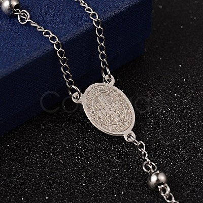 Non-Tarnish Crucifix Cross Stainless Steel Rosary Bead Necklaces NJEW-O096-27-1