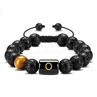 Natural Tiger Eye & Lava Rock Round Beads Adjustable Bracelets TV6214-15-1