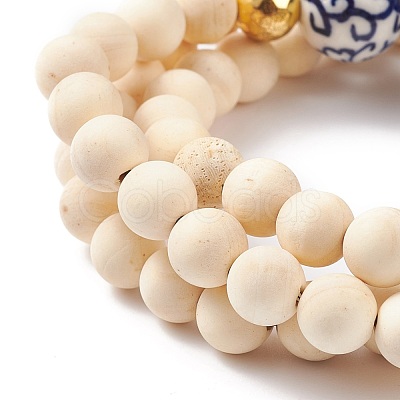 Natural Wood  & Porcelain & Synthetic Hematite Round Beaded Necklace for Women NJEW-JN03874-1