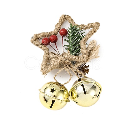 Christmas Plastic Star with Bell Pendant Decorations AJEW-S088-01B-1