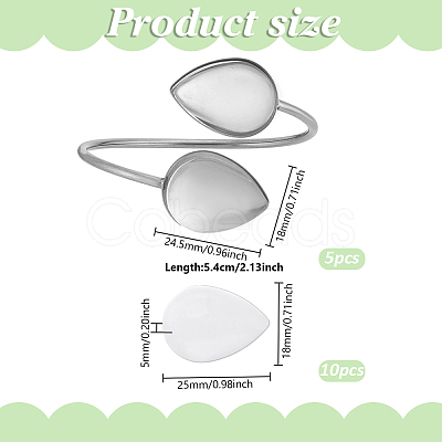 5Pcs Teardrop 304 Stainless Steel Blank Bangle STAS-HY0001-75-1