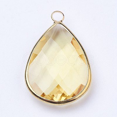 Golden Tone Brass Glass Teardrop Pendants X-GLAA-M006-A-18G-1