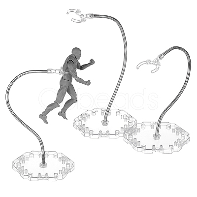 Plastic with Zinc Alloy Model Assembled Action Figure Display Holders with Hexagon Base ODIS-WH0038-219A-1