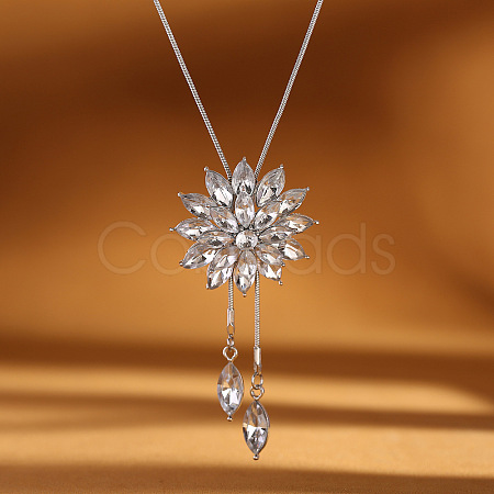 Flower Alloy Crystal Rhinestone Long Tassel Y Necklaces for Women FS-WG6712B-05-1