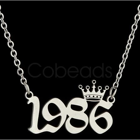 Crown Birth Year 201 Stainless Steel Pendant Necklaces for Women FS-WG4E8F2-47-1