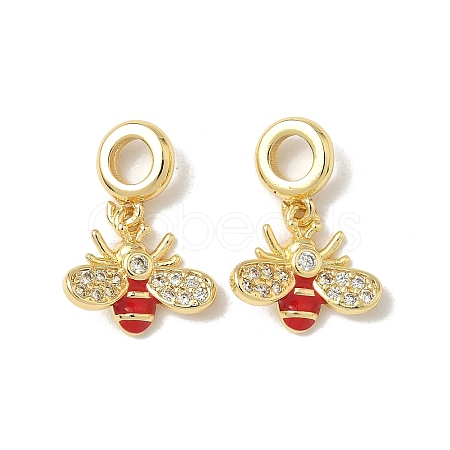 Brass Pave Clear Cubic Zirconia Bee European Dangle Charms KK-K293-73G-1
