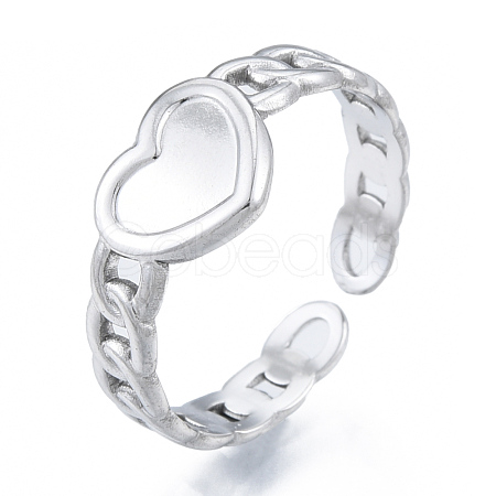 Non-Tarnish 304 Stainless Steel Heart with Chain Cuff Rings RJEW-N038-127P-1