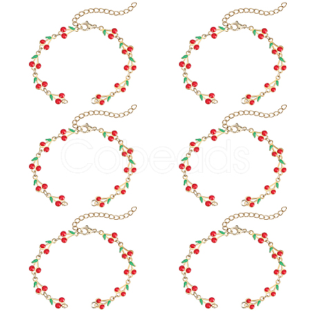 6Pcs 304 Stainless Steel Enamel Red Cherry Link Chain Bracelet Making AJEW-BM00004-1