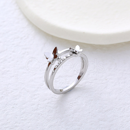 304 Stainless Steel with Rhinestone Finger Rings for Women VL8441-3-1