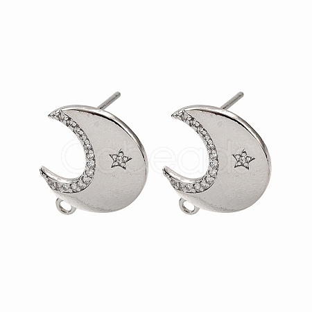 Brass Micro Pave Clear Cubic Zirconia Stud Earring Findings KK-G530-03P-1