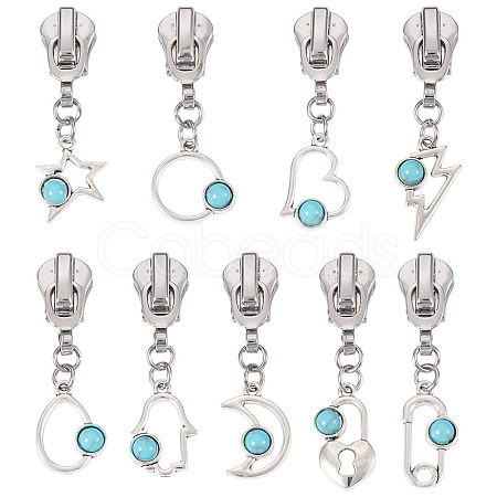 18Pcs 9 Styles Alloy Resin Replacement Zipper Sliders HJEW-TAC0099-1