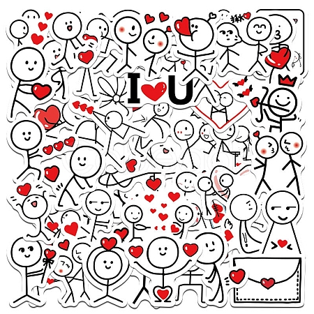 Valentine's Day Theme Cartoon PVC Self-Adhesive Stickers VALE-PW0003-02-1