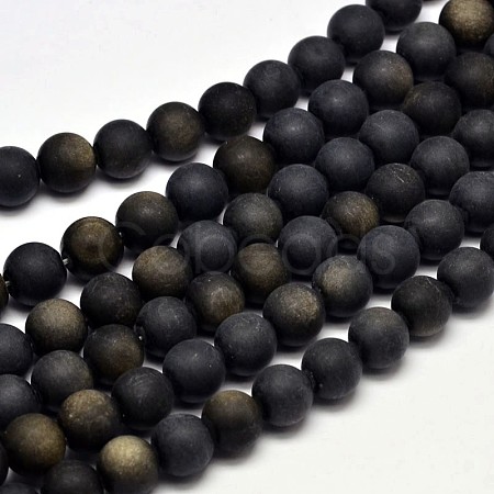 Frosted Natural Golden Sheen Obsidian Round Bead Strands G-F266-04-10mm-1