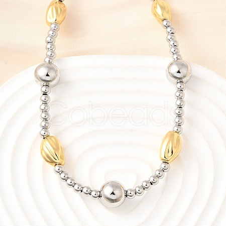 Two Tone Brass Round and Oval Beaded Necklaces NJEW-D314-08PG-1
