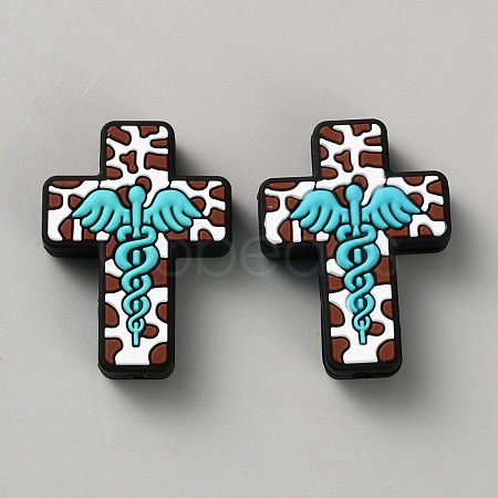 Halloween Cross Silicone Beads SIL-WH0025-01B-1