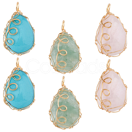 6Pcs 3 Styles Mixed Gemstone Copper Wire Wrapped Pendants FIND-FH0007-92-1