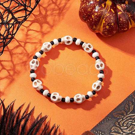 Synthetic Turquoise & Glass Seed Beads Bracelets BJEW-JB12170-03-1