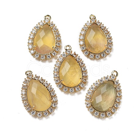 Natural Yellow Fluorite Faceted Teardrop Pendants G-I375-01G-11-1