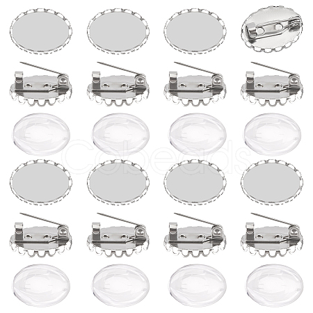 DIY Oval 304 Stainless Steel Brooch Jewelry Kits DIY-SC0026-71-1